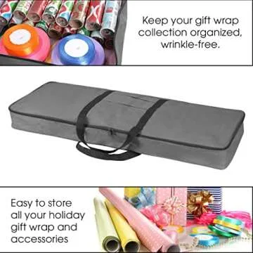 Primode Christmas Wrapping Paper Storage Bag with Pockets | Gift Wrap Organizer Container | 37” x 14” x 4” | Underbed Durable Box Made of 600D Oxford Material (Gray)