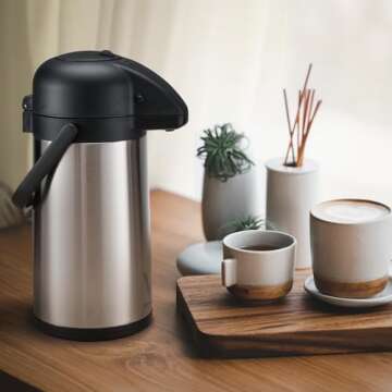 85 oz (2.5L) Coffee Carafe with Pump, Insulated Stainless Steel Coffee Dispenser, Coffee Carafes for...