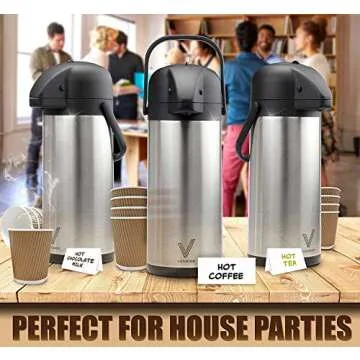 85 oz (2.5L) Coffee Carafe with Pump, Insulated Stainless Steel Coffee Dispenser, Coffee Carafes for Keeping Hot/Cold, Hot Beverage Dispenser for Party