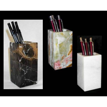 KhanImports Black Marble Pencil Holder for Home or Office