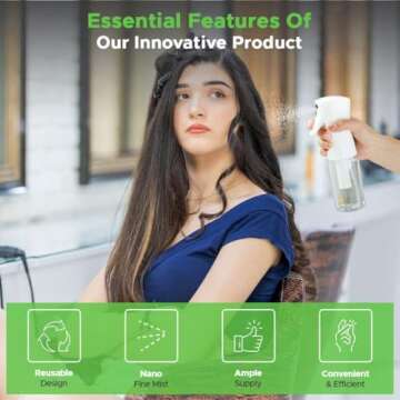 VIGOR PATH Continuous Spray Bottle with Ultra Fine Mist - Versatile Water Sprayer for Hair, Home Cleaning, Salons, Plants, Aromatherapy, and More - Empty Hair Spray Bottle (Clear - 5oz)