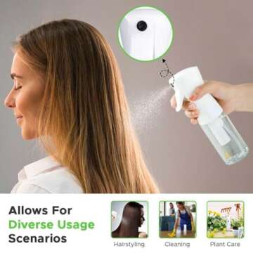 VIGOR PATH Continuous Spray Bottle with Ultra Fine Mist - Versatile Water Sprayer for Hair, Home Cleaning, Salons, Plants, Aromatherapy, and More - Empty Hair Spray Bottle (Clear - 5oz)