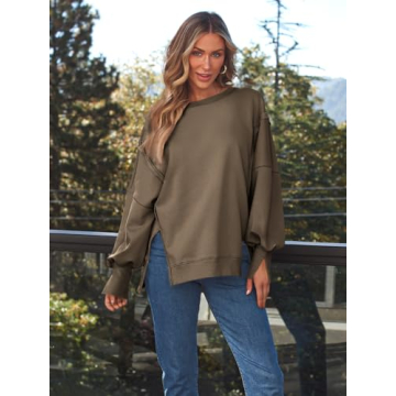 Trendy Queen Womens Oversized Sweatshirts Hoodies Crewneck Shirts Fall Outfits Teen Girls Y2k Winter Clothes Light Coffee L