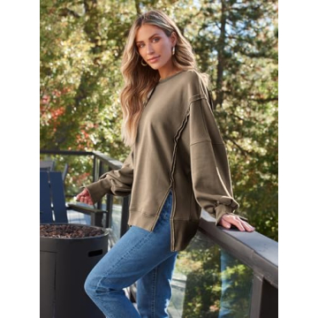 Trendy Queen Womens Oversized Sweatshirts Hoodies Crewneck Shirts Fall Outfits Teen Girls Y2k Winter Clothes Light Coffee L