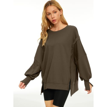 Trendy Queen Womens Oversized Sweatshirts Hoodies Crewneck Shirts Fall Outfits Teen Girls Y2k Winter Clothes Light Coffee L