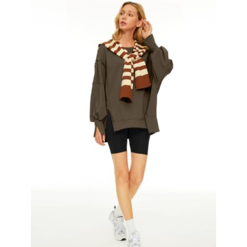 Trendy Queen Womens Oversized Sweatshirts Hoodies Crewneck Shirts Fall Outfits Teen Girls Y2k Winter Clothes Light Coffee L