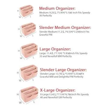 LEXSION Felt Purse Bag Organizer Insert with zipper Bag Tote Shaper Fit Speedy Neverful PM MM 8021 Pink XL