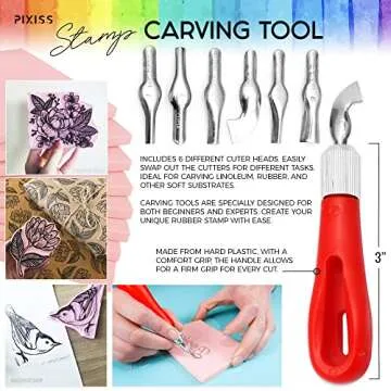 Pixiss Rubber Block Stamp Carving Block Stamp Making Kit with Cutter Tools for Children and Adults