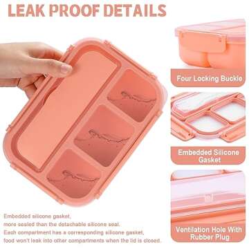 Bento Box Adult Lunch Box, Lunch Containers for Kids Girls Boys with 4 Compartments, Lunchable Food Container with Utensils, Sauce Jar, Muffin Liners, 40 Oz/5 Cup, Microwave & Dishwasher Safe, Pink