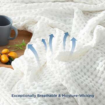 Bedsure Cooling Cotton Waffle Weave Throw Blanket - Lightweight Breathable Blanket of Rayon Derived from Bamboo for Hot Sleepers, Luxury Throws for Bed, Couch and Sofa, Ivory, 50x70 Inches