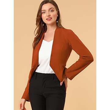 Allegra K Women's Work Office Suit Collarless Casual Cropped Blazer Jacket X-Small Brown