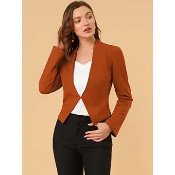 Allegra K Women's Work Office Suit Collarless Casual Cropped Blazer Jacket X-Small Brown