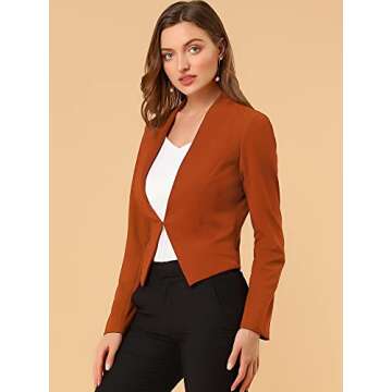 Allegra K Women's Work Office Suit Collarless Casual Cropped Blazer Jacket X-Small Brown