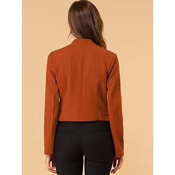 Allegra K Women's Work Office Suit Collarless Casual Cropped Blazer Jacket X-Small Brown