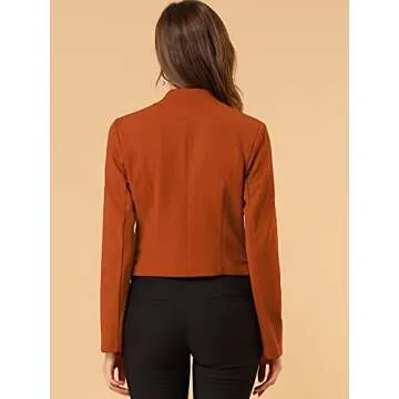Allegra K Women's Work Office Suit Collarless Casual Cropped Blazer Jacket X-Small Brown