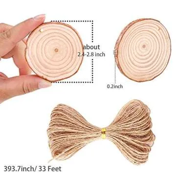 Caydo 20 Pcs 2.4-2.8 Inch Unfinished Wood Slices with Holes and 33 Feet Twine String for Home Hanging Decorations and Wedding Ornaments