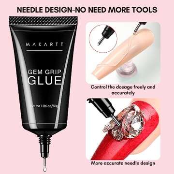 Makartt No Wipe Rhinestone Glue for Nails, Super Strong Nail Charm Glue Bling Gel Glue for Valentine...
