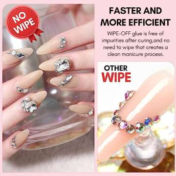 Makartt No Wipe Rhinestone Glue for Nails, Super Strong Nail Charm Glue Bling Gel Glue for Valentines Day Decorations Nail Art Gems Jewelry Diamond for Nail Techs Supplies Beginners Nail Lamp Required