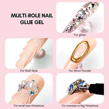 Makartt No Wipe Rhinestone Glue for Nails, Super Strong Nail Charm Glue Bling Gel Glue for Valentines Day Decorations Nail Art Gems Jewelry Diamond for Nail Techs Supplies Beginners Nail Lamp Required