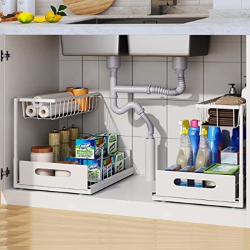 UINOFLE Under Sink Organizers - 2 Tier Pull Out Storage for Kitchen & Bath