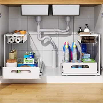UINOFLE 2 Pack Under Sink Organizer for Kitchen & Bathroom