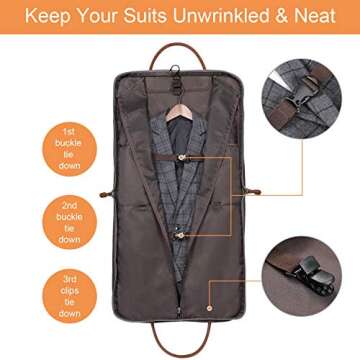 S-ZONE Carry On Garment Bag for Business Travel Canvas Leather Men Women Suit Cover, Black Stripe-l,...