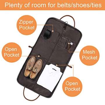 S-ZONE Carry On Garment Bag for Business Travel Canvas Leather Men Women Suit Cover, Black Stripe-l, L, Modern