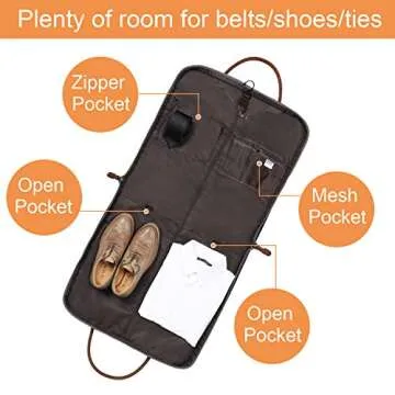 S-ZONE Carry On Garment Bag for Business Travel Canvas Leather Men Women Suit Cover, Black Stripe-l, L, Modern