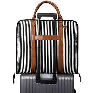 S-ZONE Carry On Garment Bag for Business Travel Canvas Leather Men Women Suit Cover, Black Stripe-l, L, Modern