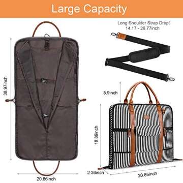 S-ZONE Carry On Garment Bag for Business Travel Canvas Leather Men Women Suit Cover, Black Stripe-l, L, Modern