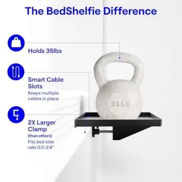 BedShelfie Bedside Shelf, Bunk Bed & Top Bunk, College Dorm Room Essentials, Clip On Nightstand, Bed Side Table Tray Organizer, Dorm Room Decor, College Dorm Essentials - Cable Catch, Black