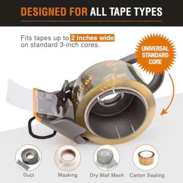 Tape Terror Packing Tape Dispenser - Heavy Duty Shipping Tape Dispenser for Boxes, Refillable, Fits Standard Bulk Tapes Up to 2" Wide - Razor-Sharp Cutting Packaging Tape Dispenser (1-Count)