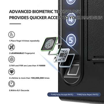 XDeer Wall Gun Safe, Biometric Gun Safes for Pistols, Quick-Access Handgun Safe with Fingerprint & D...