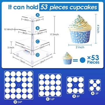 Cupcake Stand with Remote, Rechargeable 2600mAh Acrylic Cupcake Holder with USB-C Cable - Multi Color Changing Modes - Speed&Brightness Adjustable, Cupcake Tower Display Party Décor