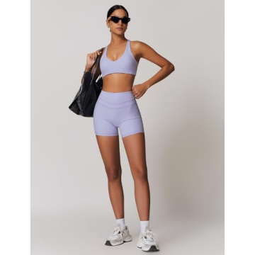 Stylish Women's Workout Set V Neck Sports Bra Biker Shorts