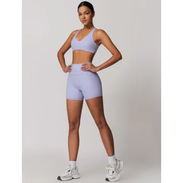Stylish Women's Workout Set V Neck Sports Bra Biker Shorts
