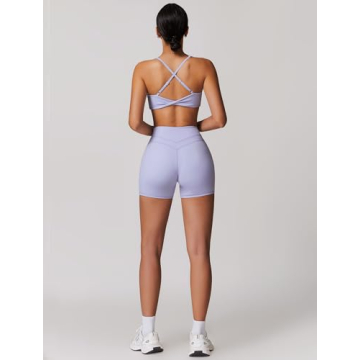 Stylish Women's Workout Set V Neck Sports Bra Biker Shorts