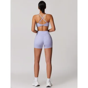 Stylish Women's Workout Set V Neck Sports Bra Biker Shorts