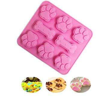 2 Pack Silicone Molds with Puppy Dog Paw and Bone Shaped 2 in 1, Flexible Dog Treat Molds Ice Cube Trays Reusable Non-Stick Gummy Molds, Candy Chocolate molds Pudding, Jelly & Baking Biscuits