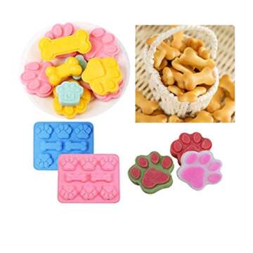 2 Pack Silicone Molds with Puppy Dog Paw and Bone Shaped 2 in 1, Flexible Dog Treat Molds Ice Cube Trays Reusable Non-Stick Gummy Molds, Candy Chocolate molds Pudding, Jelly & Baking Biscuits