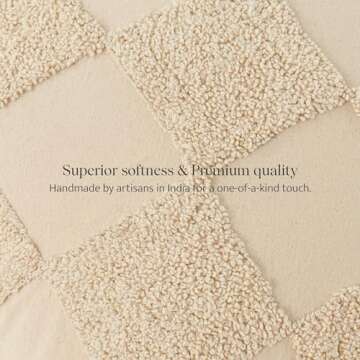 Double Stitch 100% Cotton Throw Pillow Covers - Checkered Tufted Boho Decorative Pillow Covers 20x20...