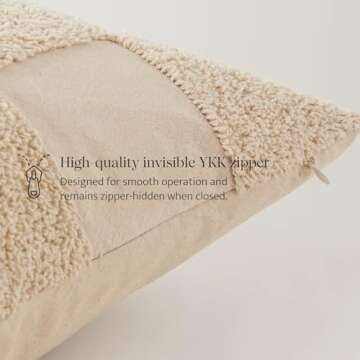 Double Stitch 100% Cotton Throw Pillow Covers - Checkered Tufted Boho Decorative Pillow Covers 20x20, Made in India, Square Cushion Case, Modern Home Decor for Couch, Sofa, Living Room, Oat