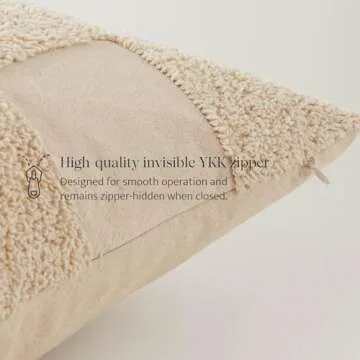 Double Stitch 100% Cotton Throw Pillow Covers - Checkered Tufted Boho Decorative Pillow Covers 20x20, Made in India, Square Cushion Case, Modern Home Decor for Couch, Sofa, Living Room, Oat