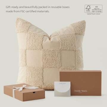 Double Stitch 100% Cotton Throw Pillow Covers - Checkered Tufted Boho Decorative Pillow Covers 20x20, Made in India, Square Cushion Case, Modern Home Decor for Couch, Sofa, Living Room, Oat