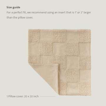 Double Stitch 100% Cotton Throw Pillow Covers - Checkered Tufted Boho Decorative Pillow Covers 20x20, Made in India, Square Cushion Case, Modern Home Decor for Couch, Sofa, Living Room, Oat