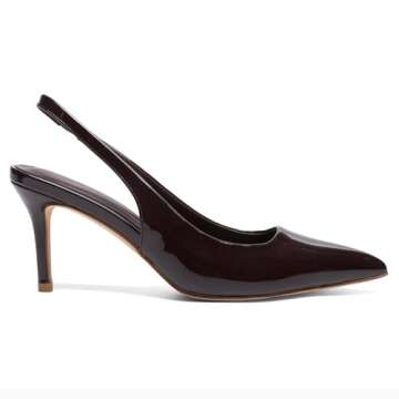 VOLEECE Slingback Heels for Women Patent Leather Stiletto Heel Pumps Pointed Toe Slip On Dress Shoes Wine Red