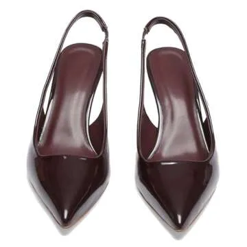 VOLEECE Slingback Heels for Women Patent Leather Stiletto Heel Pumps Pointed Toe Slip On Dress Shoes Wine Red