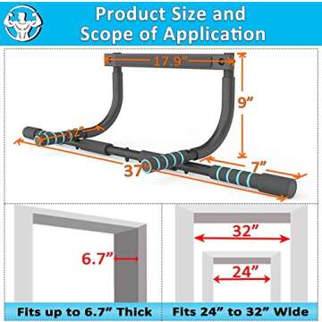 KOMSURF Pull Up Bar for Doorway, Portable Chin Up Bar Wall Mounted, Body Workout Exercise Bar for Home, Multi-Grip Fitness Bar No Screw
