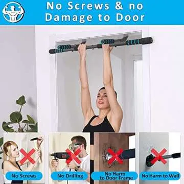 KOMSURF Pull Up Bar for Doorway, Portable Chin Up Bar Wall Mounted, Body Workout Exercise Bar for Home, Multi-Grip Fitness Bar No Screw