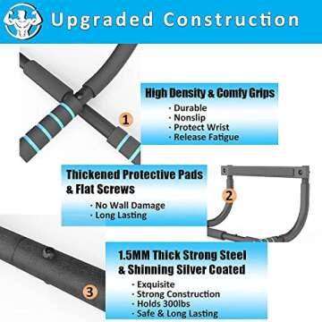 KOMSURF Pull Up Bar for Doorway, Portable Chin Up Bar Wall Mounted, Body Workout Exercise Bar for Home, Multi-Grip Fitness Bar No Screw